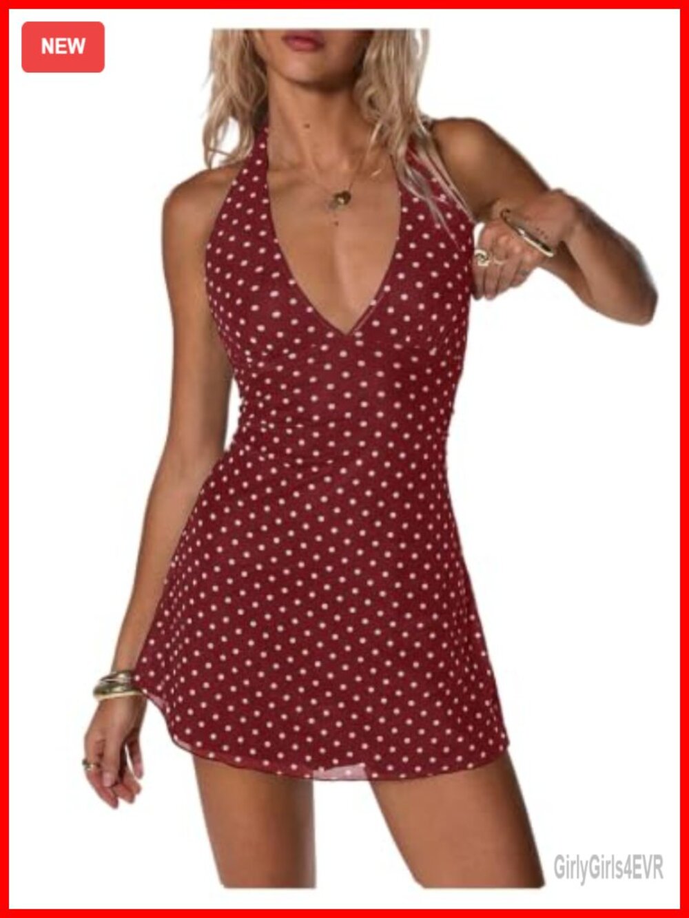 Polka Dot Halter Mini Dress Sleeveless Y2K Summer Club Party Dress